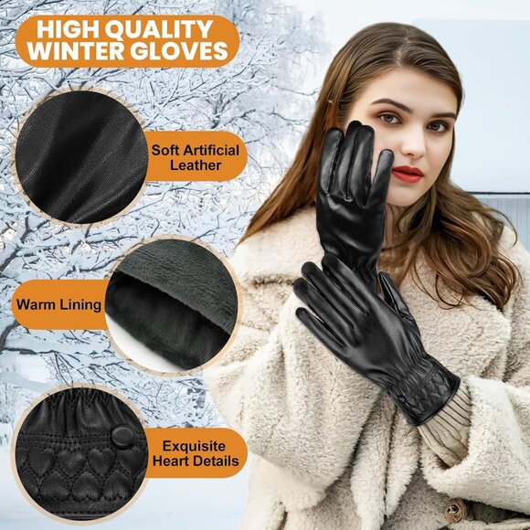 Long Keeper Women Black Winter Soft Warm Lined Touchscreen Texting Leather Glove - Picture 4 of 8